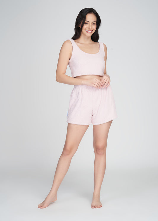 Blush Pink - Cosy Bouclé Knit Tank & Shorts Cloudie® Lounge Set - The Cloudie Co. ultra soft cosy comfy Giant Wearable Blanket hoodie Unisex home or travel blanket hoodie travel blanket sofa blanket with sleeves hoodie blanket
