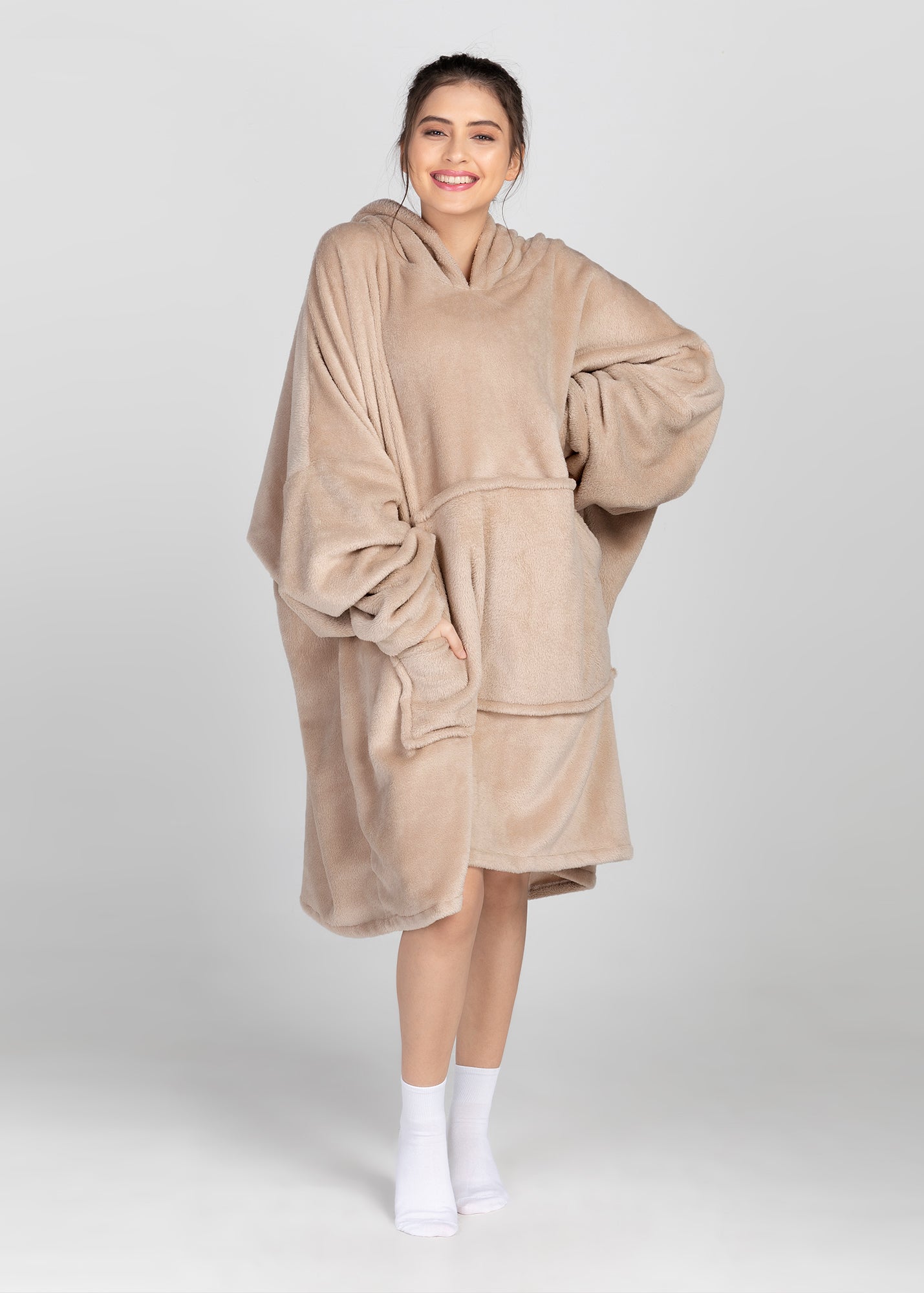 Latte Brown Cloudie® Luxe - The Cloudie Co. ultra soft cosy comfy Giant Wearable Blanket hoodie Unisex home or travel blanket hoodie travel blanket sofa blanket with sleeves hoodie blanket